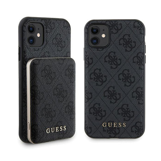 Guess Bundle Pack MagSafe 4G Metal Gold Logo – dėklų rinkinys + Power Bank 5000mAh MagSafe iPhone 11 (juodas)