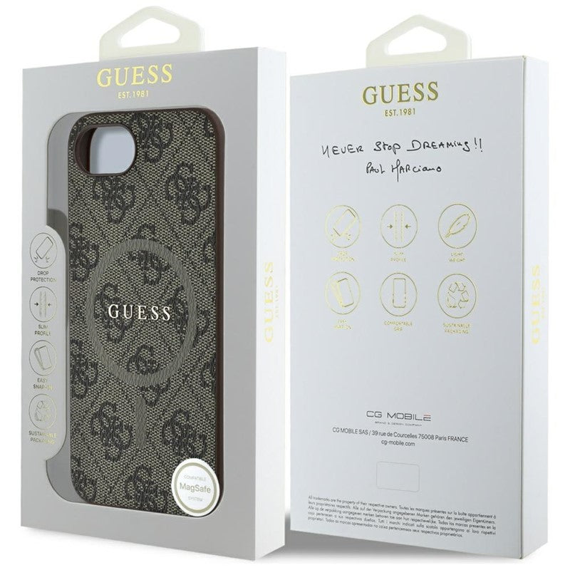 Guess 4G Ring Classic Logo MagSafe – „iPhone 16e“ dėklas (rudas)