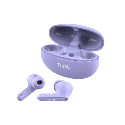 Trust Yavi – Belaidės „In-Ear“ „Bluetooth“ TWS ausinės su įkrovimo dėklu ir ENC (violetinės)