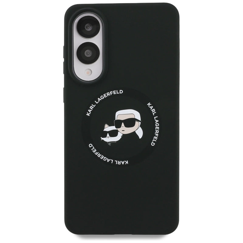 Karl Lagerfeld Silikoninis Dėklas su Dvigubomis Galvutėmis ir Apskritimu MagSafe – Samsung Galaxy S25 Edge (juodas)