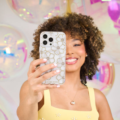 Case-Mate Floral Gems dėklas su MagSafe, skirtas iPhone 16 Pro (auksinis)