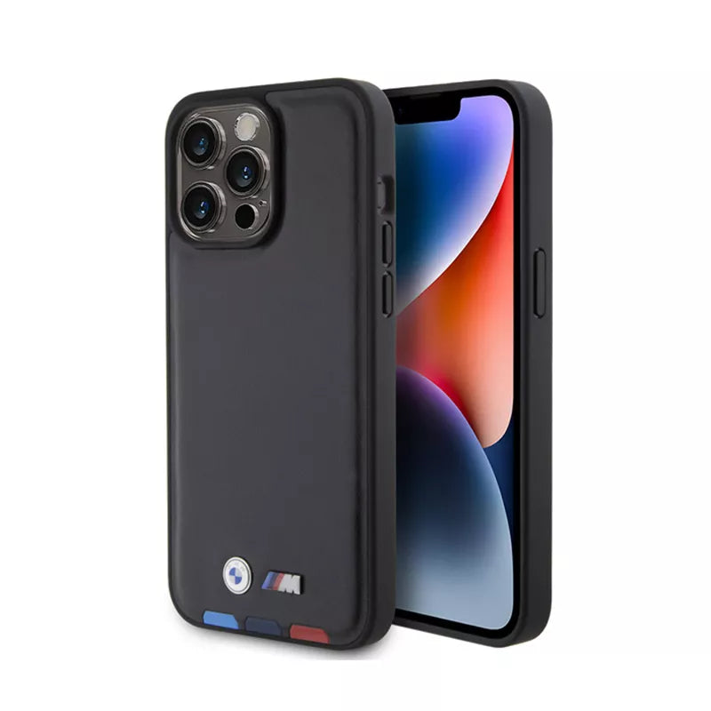 BMW odos karšto štampavimo trijų spalvų dėklas, skirtas iPhone 15 Pro Max (juodas)