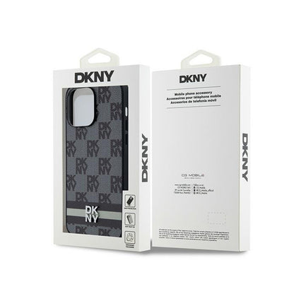 DKNY Odinis dėklas iPhone 14 Pro Max – Languotas vienspalvis raštas ir atspausdintos juostelės (juodas)
