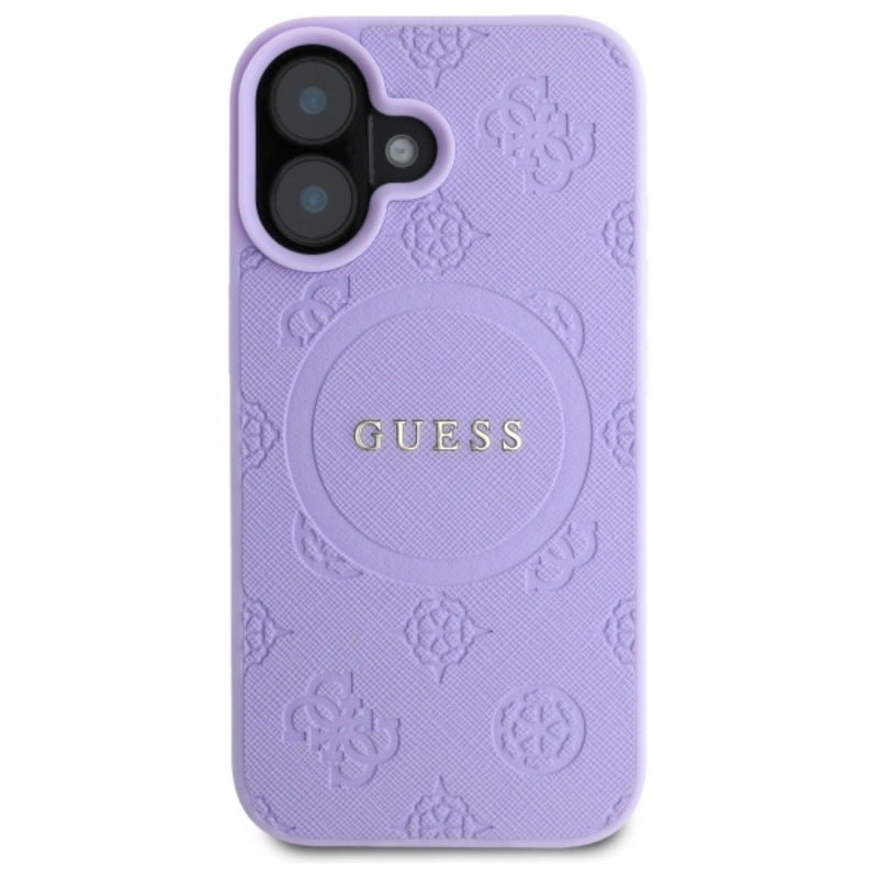 Guess Saffiano Peony Classic Logo MagSafe – dėklas iPhone 16 (violetinė)
