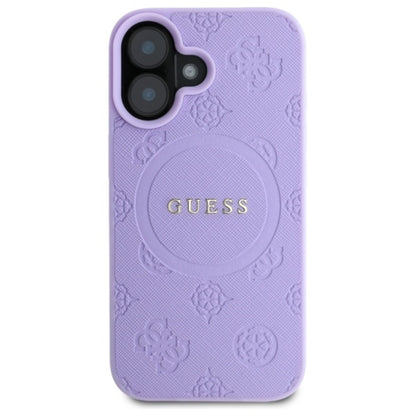 Guess Saffiano Peony Classic Logo MagSafe – dėklas iPhone 16 (violetinė)