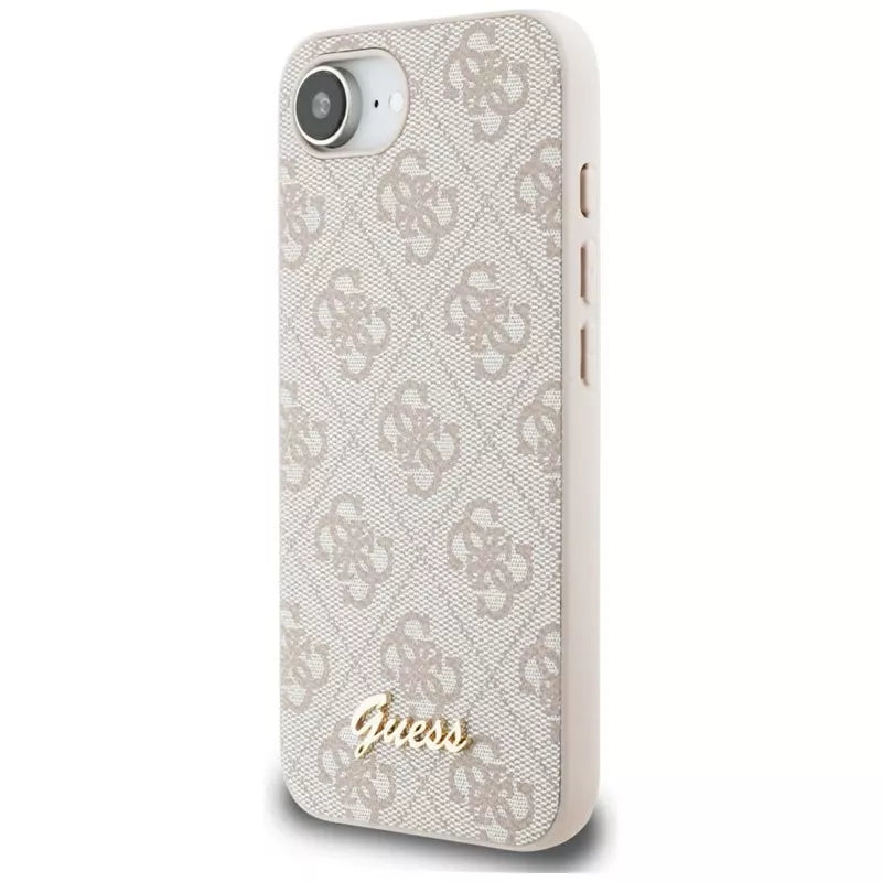 Guess 4G Script Logo MagSafe dėklas, skirtas iPhone 16e (rožinis)