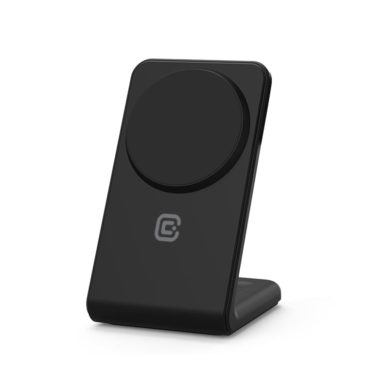 Crong MagSpot stovas – 2-in-1 belaidis įkroviklis su MagSafe, skirtas iPhone ir AirPods (šešėlinė juoda)