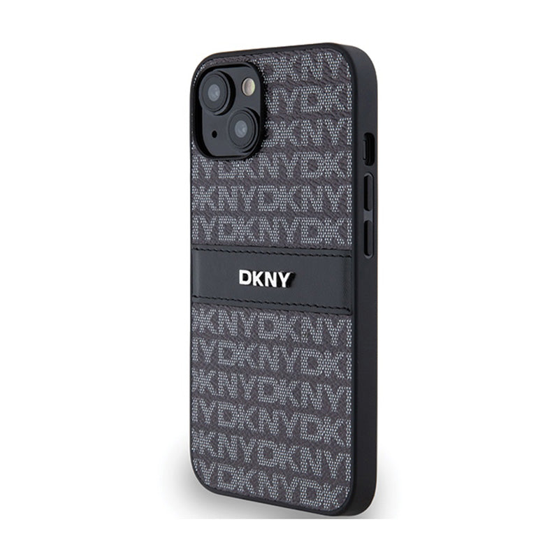 DKNY Odinis Dėklas su Mono Juostele ir Metaliniu Logotipu, skirtas iPhone 14 / 15 / 13 (juodas)