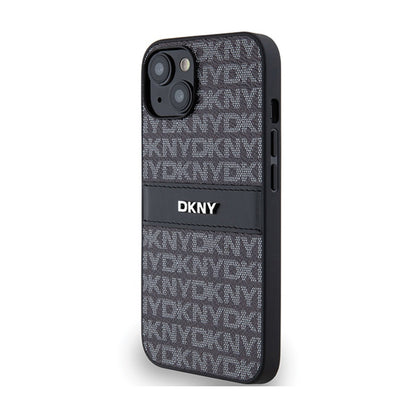 DKNY Odinis Dėklas su Mono Juostele ir Metaliniu Logotipu, skirtas iPhone 14 / 15 / 13 (juodas)