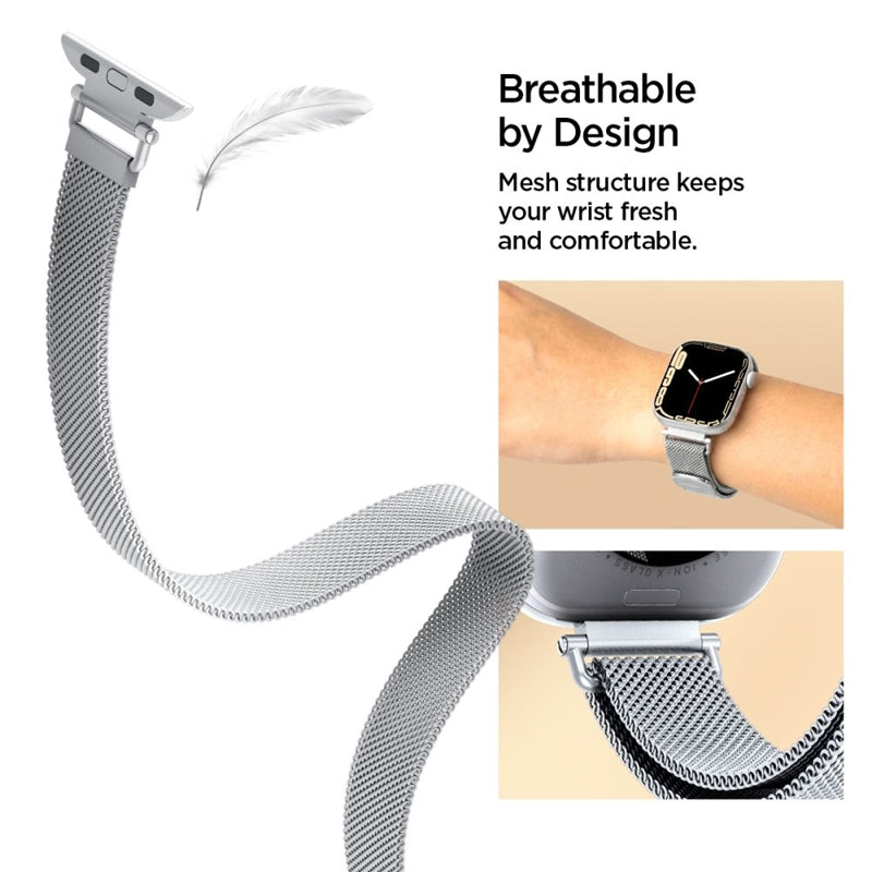 Spigen WBM4 - Nerūdijančio plieno apyrankė, skirta Apple Watch 40/41/42 mm (Sidabrinė)