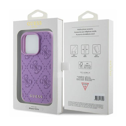 Guess Leather 4G Stamped - Dėklas, skirtas „iPhone 15 Pro Max“ (purpurinė)