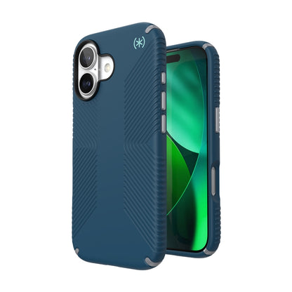 Speck Presidio2 Grip MagSafe - Dėklas telefonui iPhone 17 (Deep Sea/Silver Metallic)