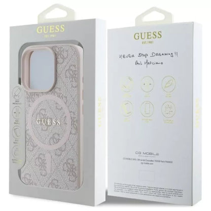 Guess 4G Ring Classic Logo MagSafe – dėklas iPhone 16 Pro Max (rožinis)