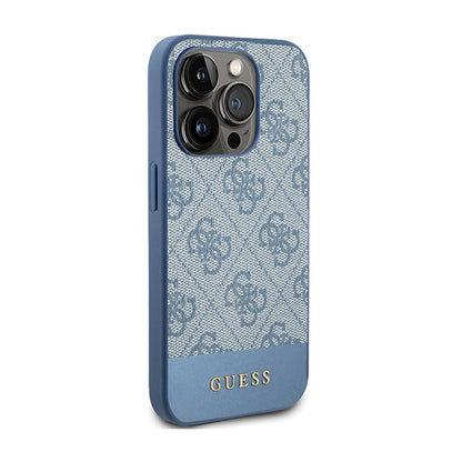 Guess 4G Bottom Stripe Metal Logo Collection - dėklas, skirtas „iPhone 15 Pro“ (mėlyna)