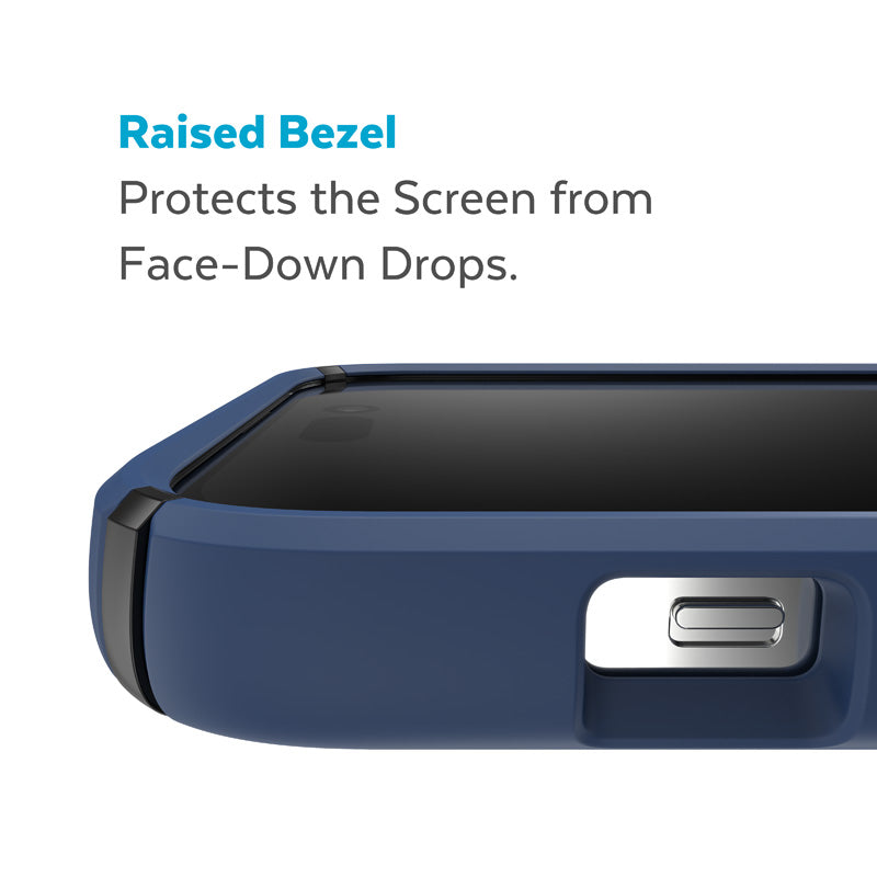 Speck Presidio2 Pro - dėklas iPhone 14 Pro Max su MICROBAN danga (Pakrantės mėlyna / juoda / balta)