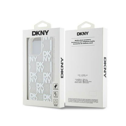 DKNY Liquid Glitter Multilogo – dėklas iPhone 15 Pro Max (baltas)