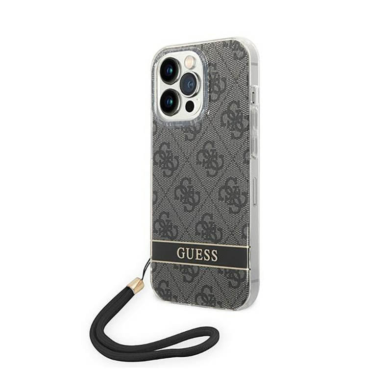 Guess 4G Print Cord – dėklas iPhone 14 Pro Max (juodas)