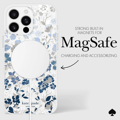 Kate Spade New York Apsauginis MagSafe dėklas "Protective Gems" – skirtas iPhone 16 Pro Max (Gėlių lysvės mėlyna)