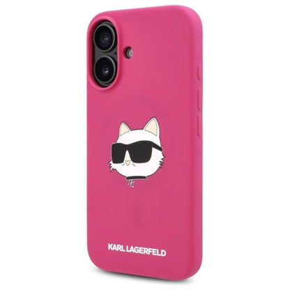 Karl Lagerfeld Silicone Choupette Head Print MagSafe – dėklas, skirtas iPhone 16 (fuksijos spalvos)
