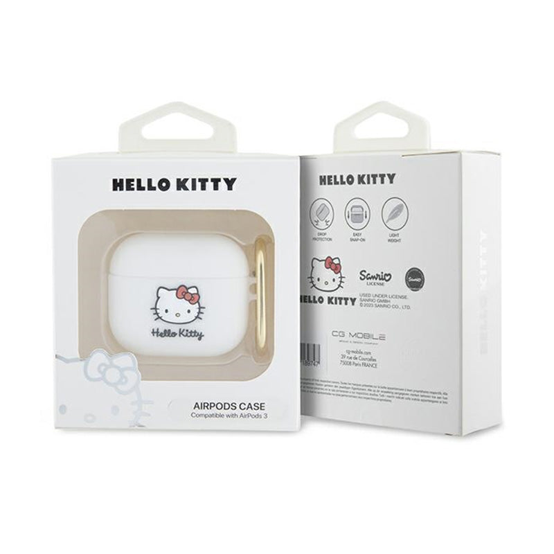 „Hello Kitty“ silikoninis 3D „Kitty Head“ dėklas, skirtas „AirPods 3“ (baltas)