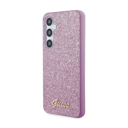 Guess Glitter Flakes Metal Logo dėklas – dėklas, skirtas Samsung Galaxy S24 (violetinė)