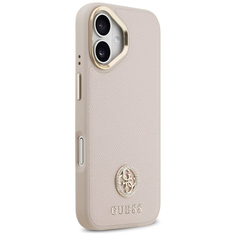 Guess Grūdėtas Strass Logotipas MagSafe Dėklas iPhone 17 (rožinis)