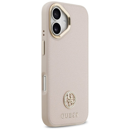 Guess Grūdėtas Strass Logotipas MagSafe Dėklas iPhone 17 (rožinis)