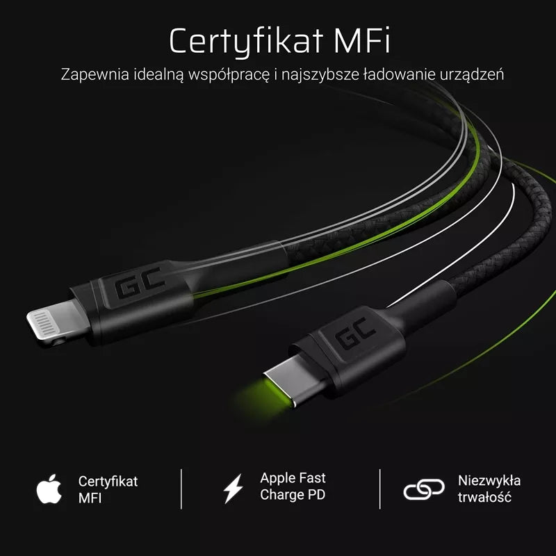 GC Power Stream USB-C - Lightning 100 cm kabelis su Power Delivery (Apple MFi sertifikuotas)