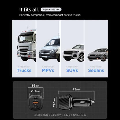 Spigen Essential EV1133 – Automobilinis įkroviklis, 2xUSB-C PD & USB-A QC3.0 113W + 100W USB-C laidas 1m (juodas)