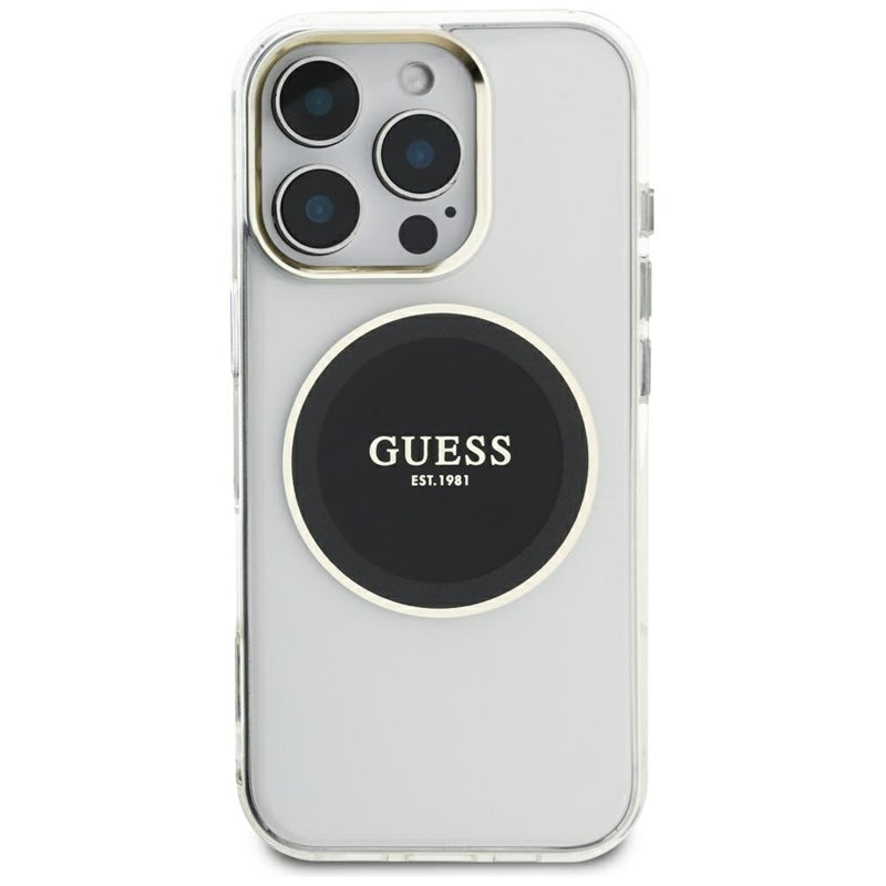 Guess IML metalinis spalvotas apvalus klasikinis logotipas MagSafe – dėklas, skirtas „iPhone 16 Pro Max“ (juodas)