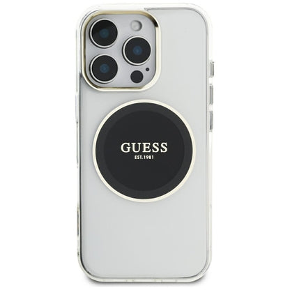 Guess IML metalinis spalvotas apvalus klasikinis logotipas MagSafe – dėklas, skirtas „iPhone 16 Pro Max“ (juodas)