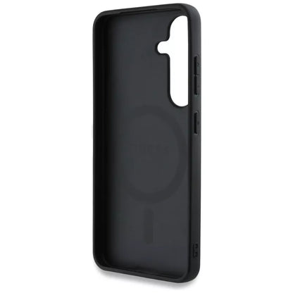 Guess 4G atspausdintas dėklas su spalvotu bijūnų raštu, MagSafe – Samsung Galaxy S25 (rudos spalvos)