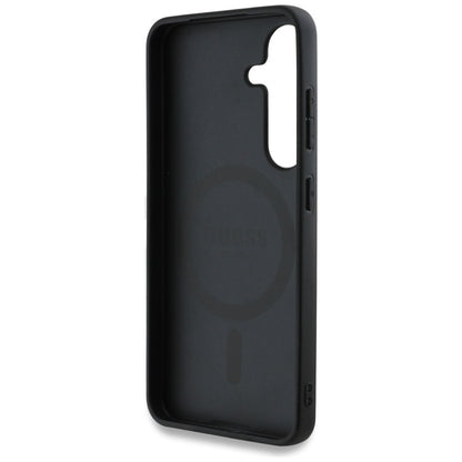 Guess 4G atspausdintas dėklas su spalvotu bijūnų raštu, MagSafe – Samsung Galaxy S25 (rudos spalvos)