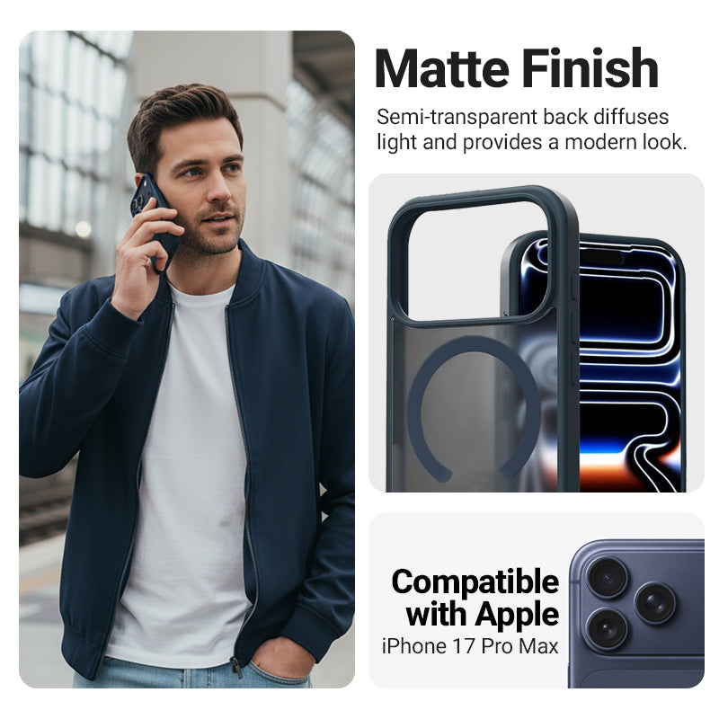 Crong Hybrid Matte Magnetic - MagSafe iPhone 17 Pro Max dėklas (Tamsiai mėlynas)