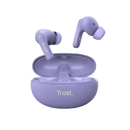 Trust Yavi – Belaidės „In-Ear“ „Bluetooth“ TWS ausinės su įkrovimo dėklu ir ENC (violetinės)