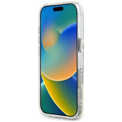 Guess IML Metal Colored Circle Classic Logo MagSafe - dėklas, skirtas iPhone 16 Pro Max (baltas)