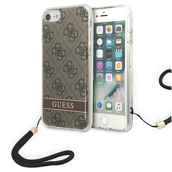 Guess 4G Print Cord - dėklas, skirtas SE 2022 / SE 2020 / 7 / 8 (rudos spalvos)