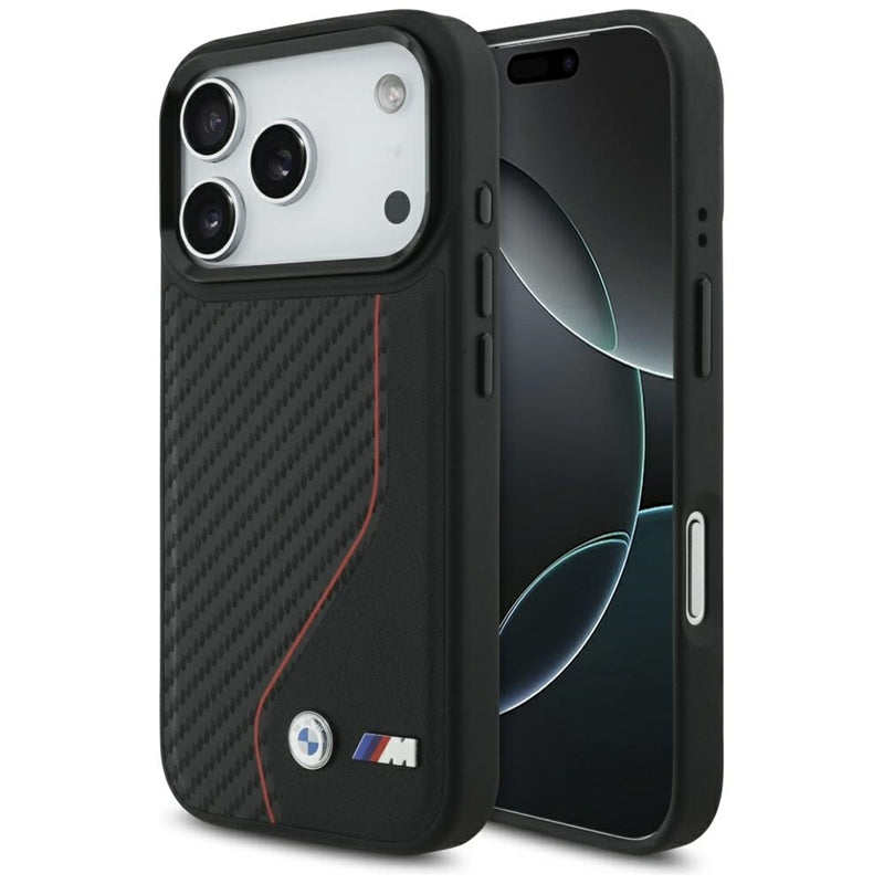 BMW M Carbon Line ir logotips MagSafe - dėklas iPhone 17 Pro (raudonas)