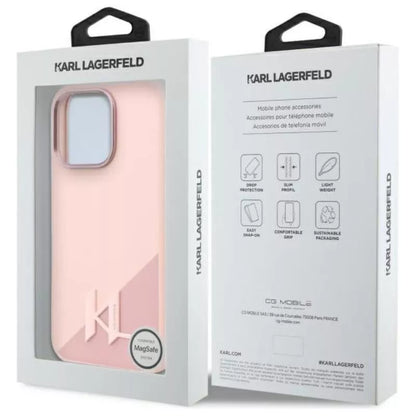 Karl Lagerfeld Silikoninis Shadow Metal Initial MagSafe dėklas iPhone 16 Pro (rožinis)