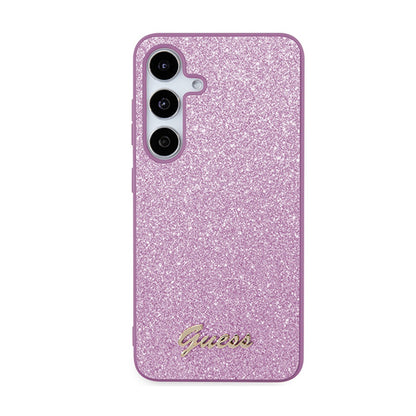 Guess Glitter Flakes Metal Logo dėklas – dėklas, skirtas Samsung Galaxy S24 (violetinė)