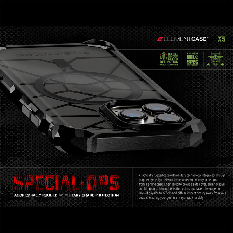 Element Case Special Ops X5 – dėklas iPhone 14 (karinio lygio apsauga nuo kritimo) (skaidrus/juodas)