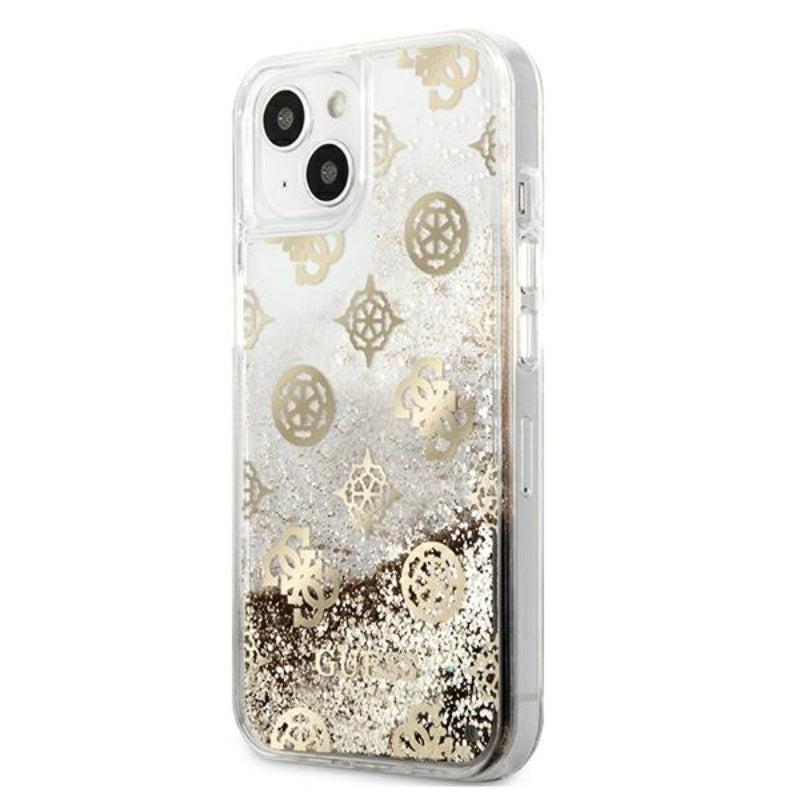 Guess Peony Liquid Glitter – dėklas skirtas iPhone 13 mini (auksinės spalvos)