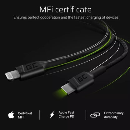 GC Power Stream USB-C - Lightning 100 cm kabelis su Power Delivery (Apple MFi sertifikuotas)