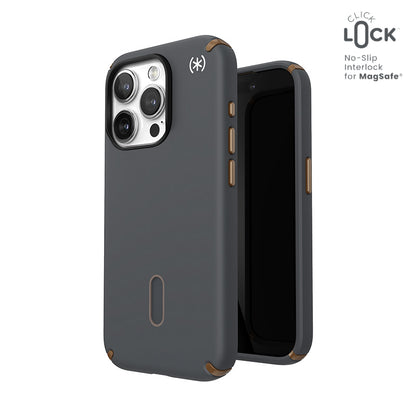 Speck Presidio2 Pro ClickLock & MagSafe - iPhone 15 Pro dėklas (Anglies pilkumo / Vėsios bronzos)