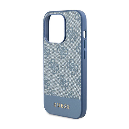 Guess 4G Bottom Stripe Metal Logo Collection - dėklas, skirtas „iPhone 15 Pro“ (mėlyna)