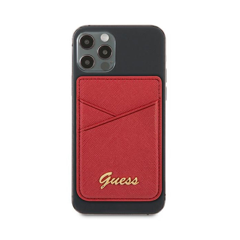 Guess MagSafe Saffiano kortelių dėklas piniginė - magnetinė piniginė (raudona)