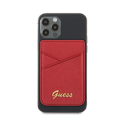 Guess MagSafe Saffiano kortelių dėklas piniginė - magnetinė piniginė (raudona)