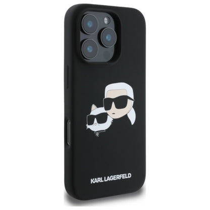 Karl Lagerfeld Silicone Double Heads Print MagSafe – Dėklas iPhone 16 Pro Max (juodas)