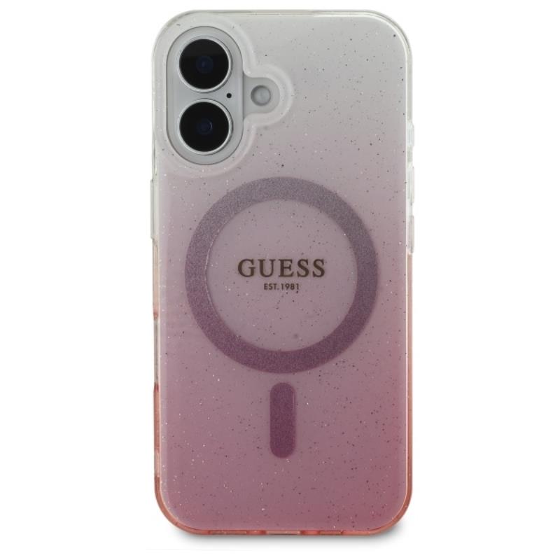 Guess IML Glitter Gradient MagSafe – dėklas, skirtas iPhone 16 (rožinis)