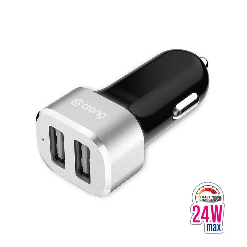Crong Power automobilinis įkroviklis 24W su dviem USB jungtimis (aliuminis)